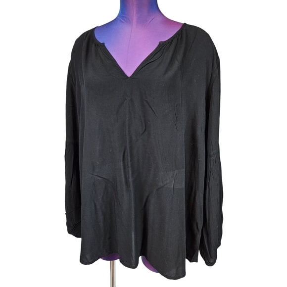Old Navy Black Rayon Balloon Sleeve Peasant Blouse Size 2XL Women's Plus - Picture 1 of 8